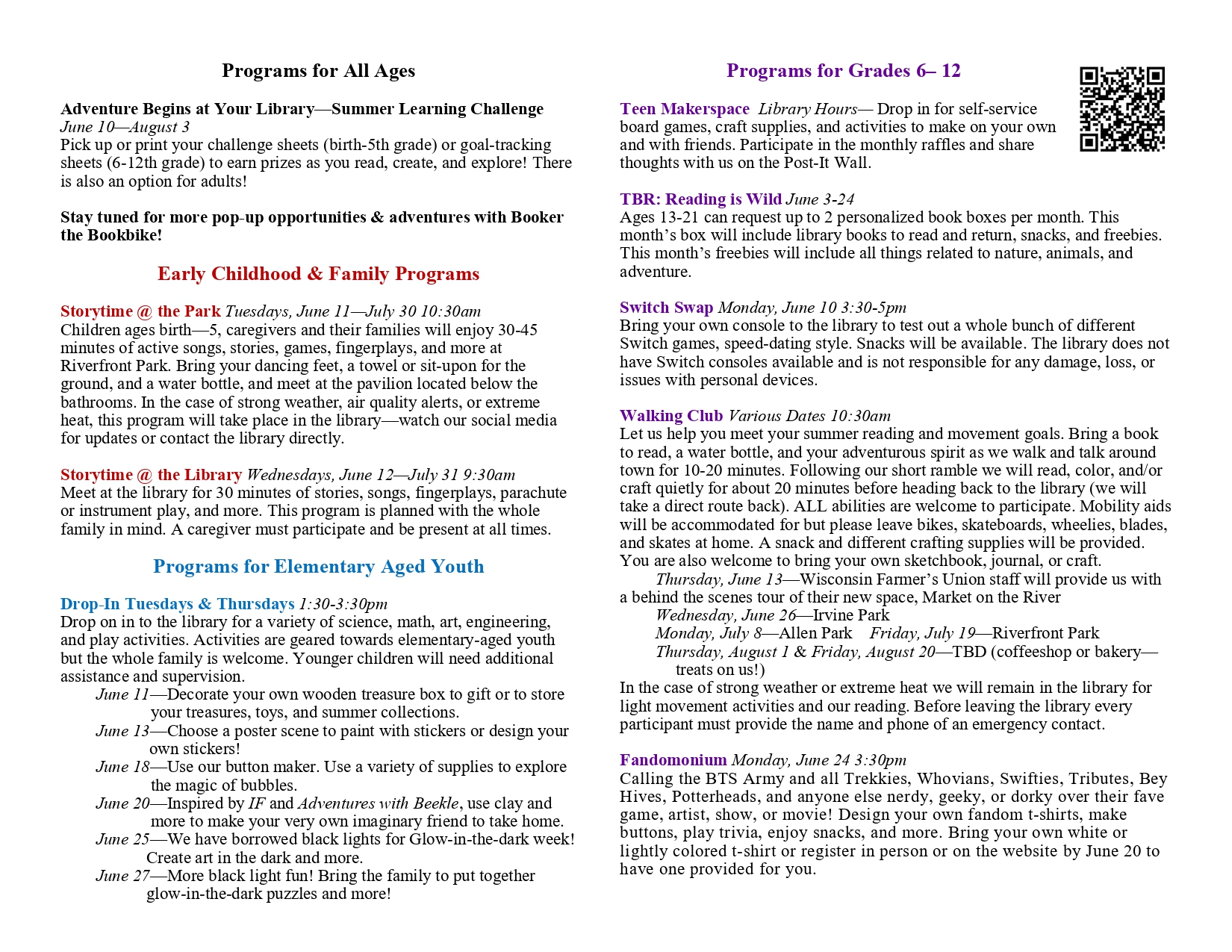 full descriptions for june 2024 for the youth programs 