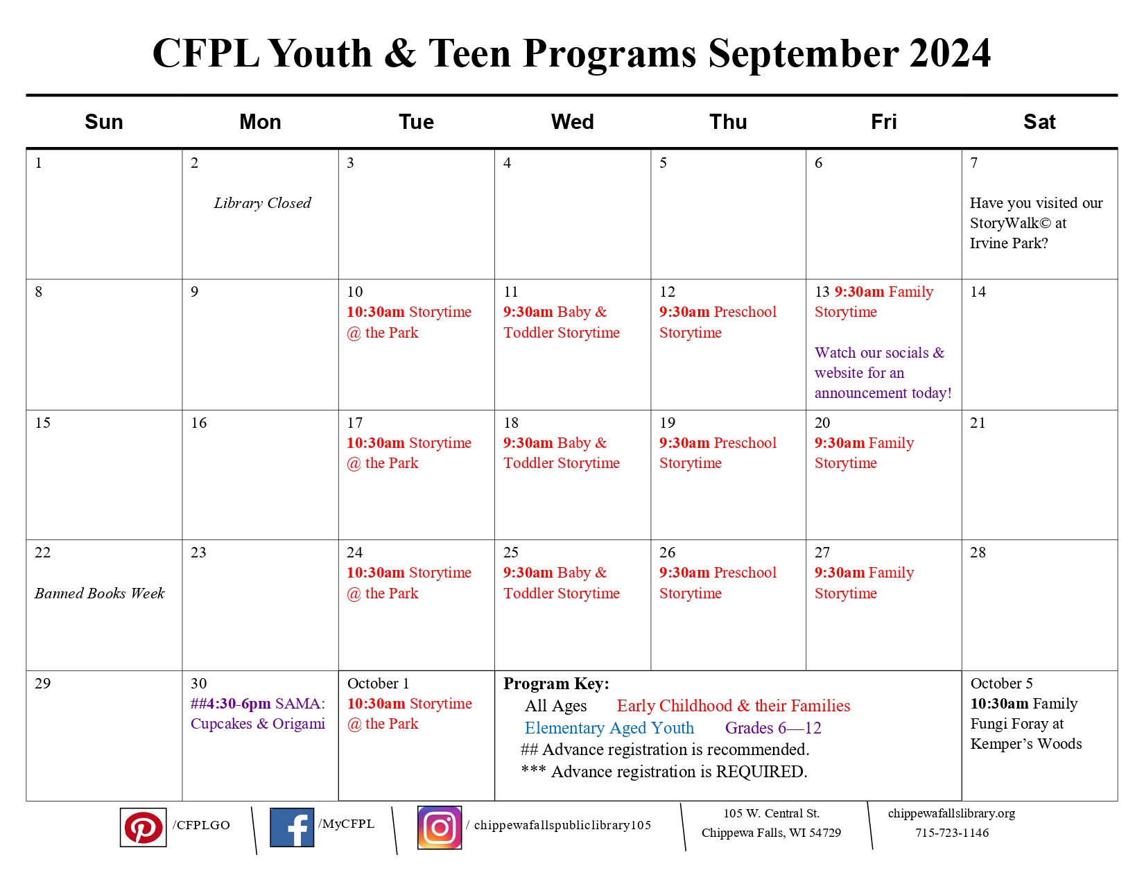 full calendar of events for the month of june 2024 for the youth programs