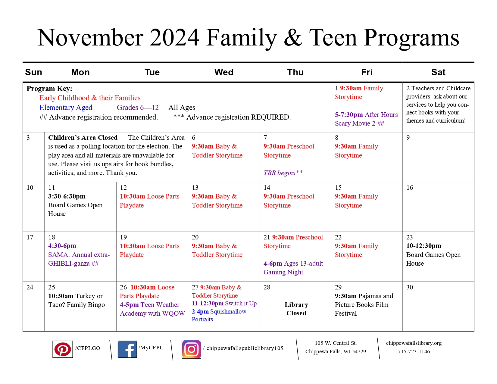 full calendar of events for the month of june 2024 for the youth programs