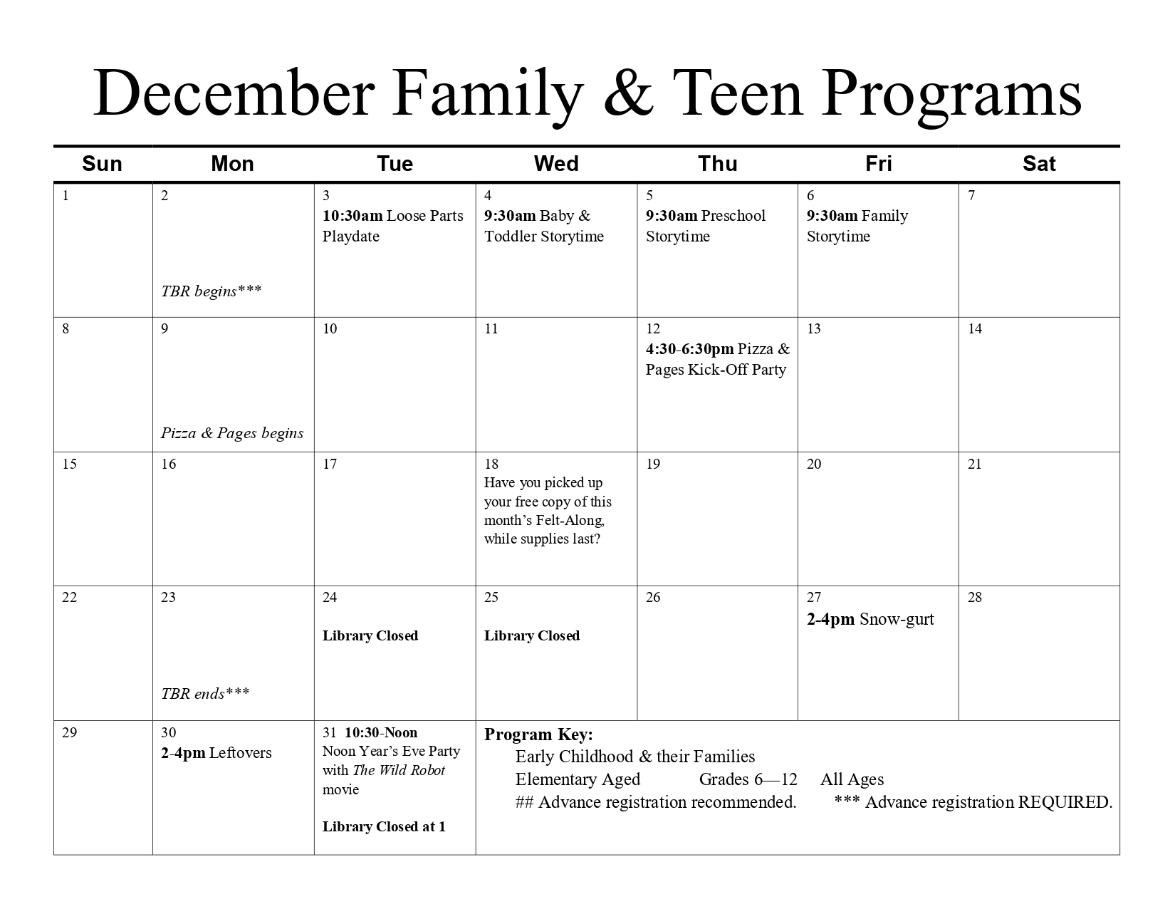 full calendar of events for the month of june 2024 for the youth programs