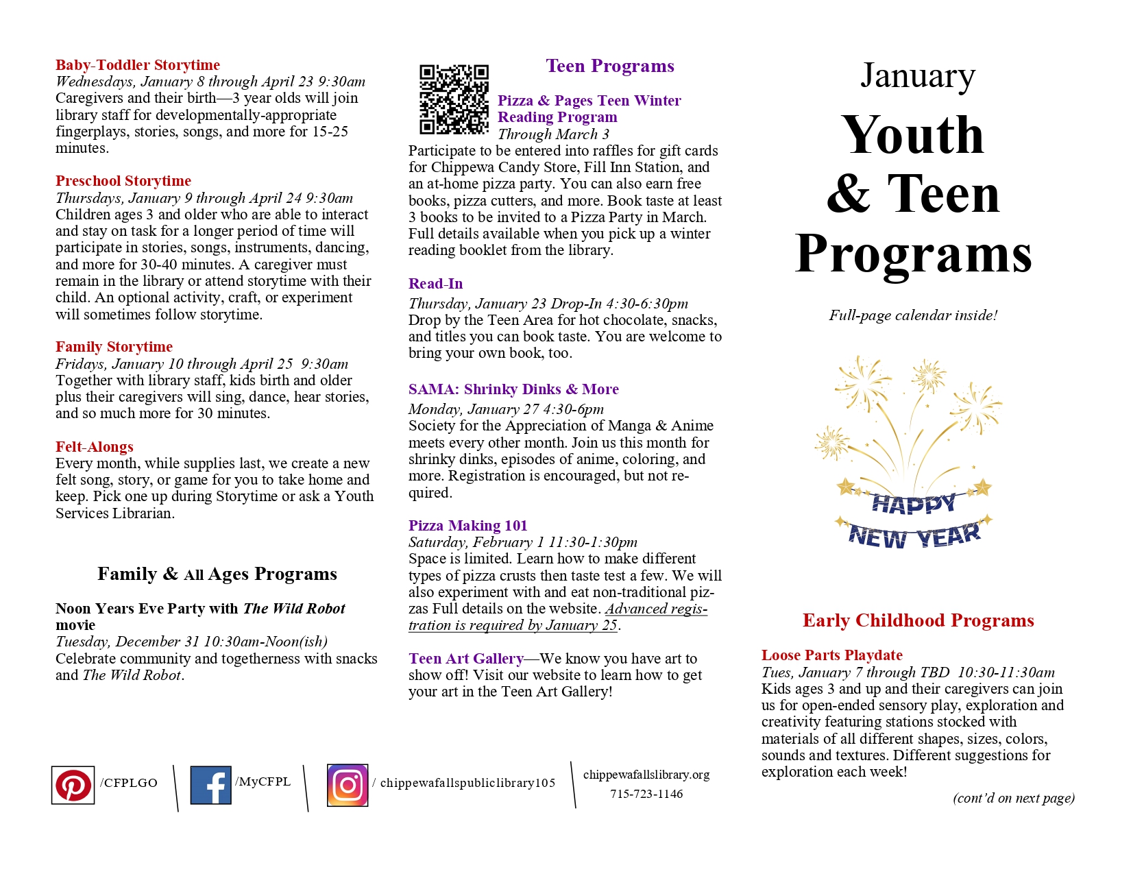 2025 January Youth and Teens Calendar Details