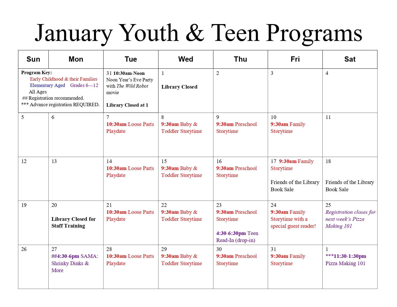 2025 January Youth and Teens Calendar Large Calendar