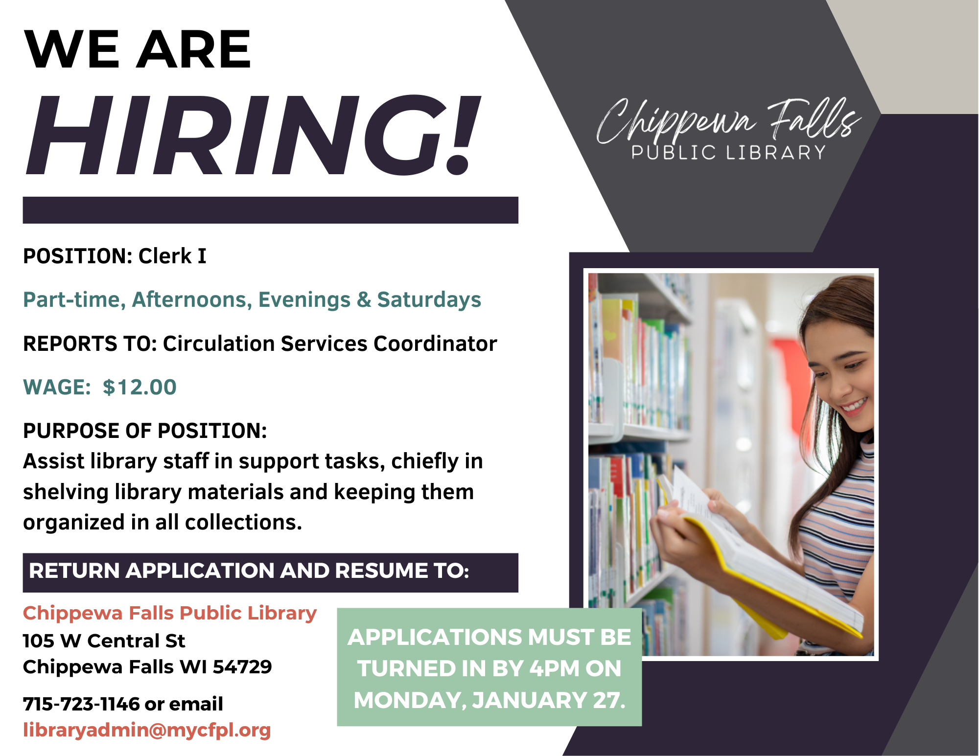 Chippewa Falls Public Library Hiring Clerk I