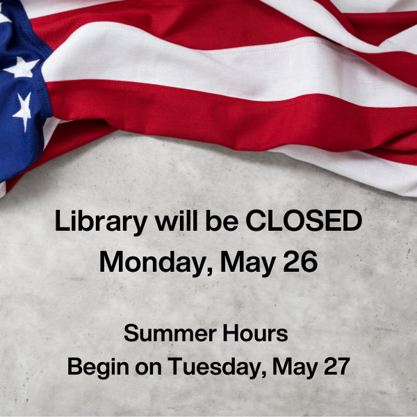 Announcement of library closure with partial view of American flag.