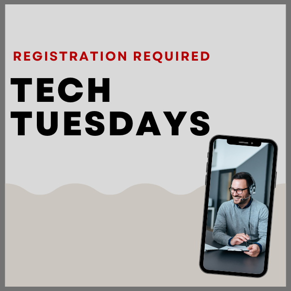 Promotional graphic for "Tech Tuesdays" with text and a smartphone image.